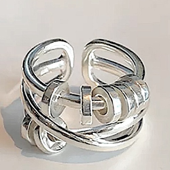 STERLING SILVER SPIN DISC SQUARE RING SET - Picture 3 of 13
